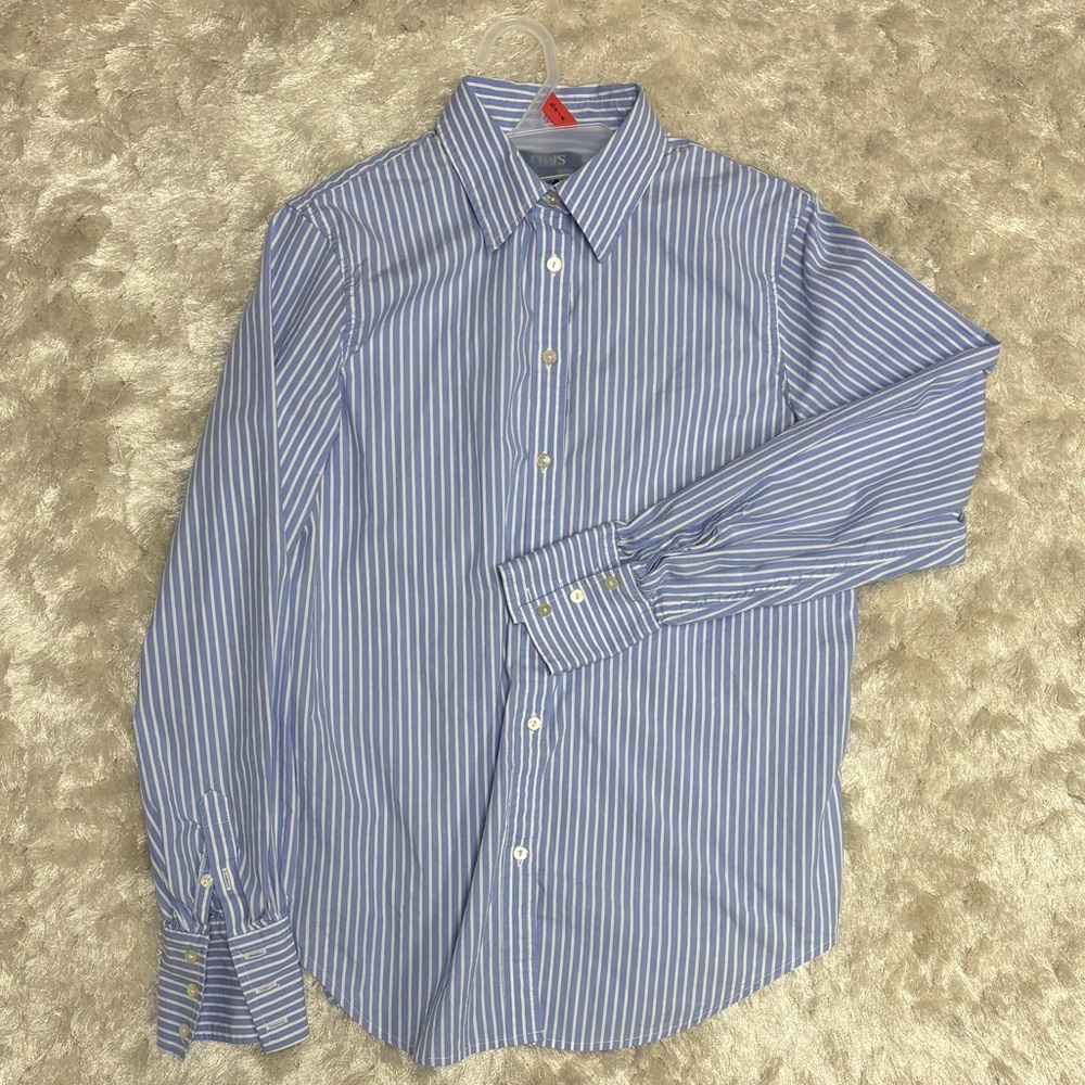 Women’s Blue and White Striped Poplin cotton blend button down Shirt -S